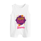 Custom Rakhi Rompersuit / Sleeveless Romper | Festive Baby Outfit for Happy Rakhi - WHITE - 0 - 5 Months Old (Chest 18")