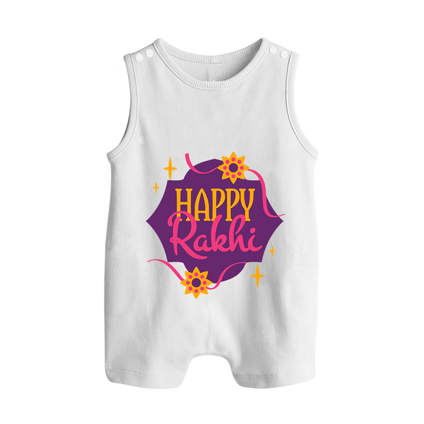 Custom Rakhi Rompersuit / Sleeveless Romper | Festive Baby Outfit for Happy Rakhi - WHITE - 0 - 5 Months Old (Chest 18")