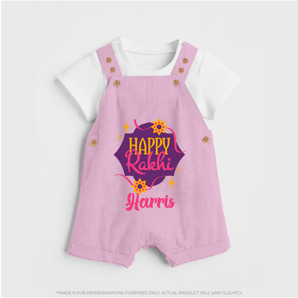 Custom Rakhi Dungaree Set | Festive Baby Outfit for Happy Rakhi - BABY PINK - 0 - 5 Months Old (Chest 18")