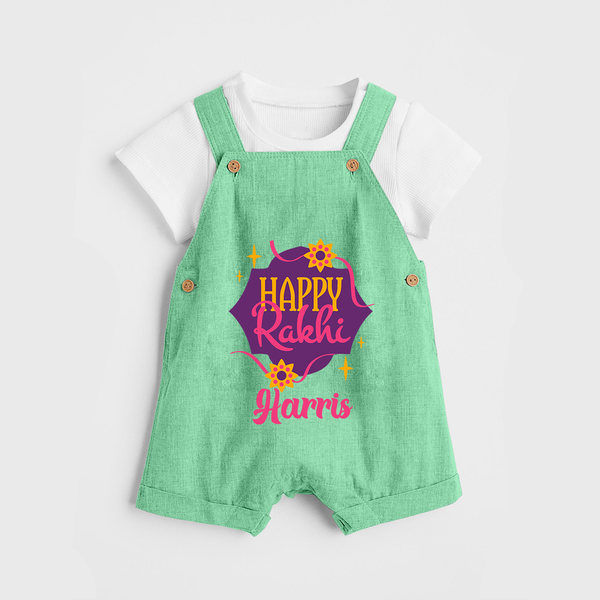 Custom Rakhi Dungaree Set | Festive Baby Outfit for Happy Rakhi - GREEN - 0 - 5 Months Old (Chest 18")