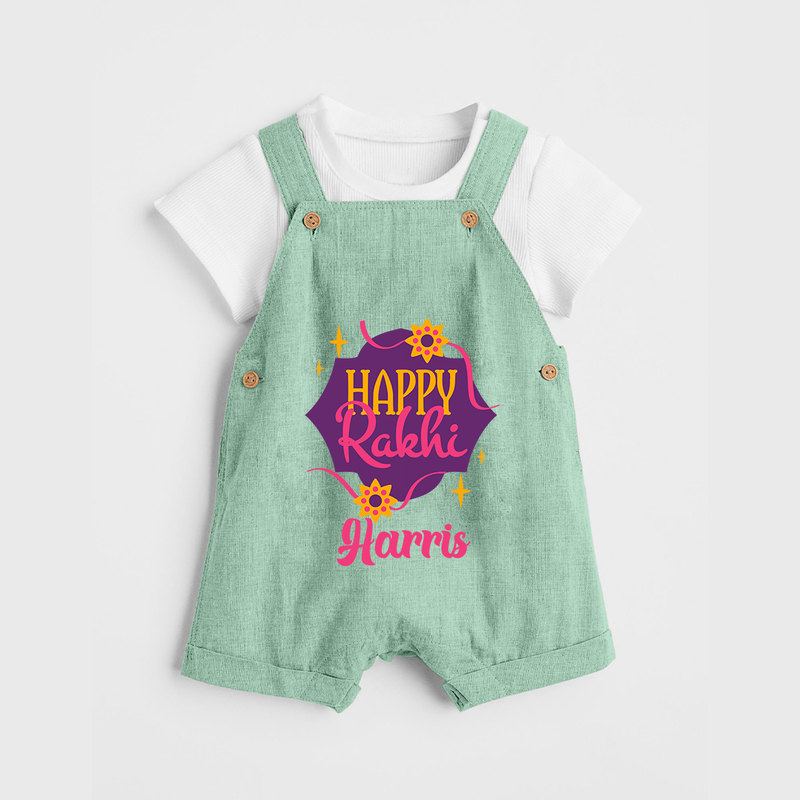 Custom Rakhi Dungaree Set | Festive Baby Outfit for Happy Rakhi - MINT GREEN - 0 - 5 Months Old (Chest 18")