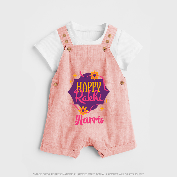 Custom Rakhi Dungaree Set | Festive Baby Outfit for Happy Rakhi - PEACH - 0 - 5 Months Old (Chest 18")