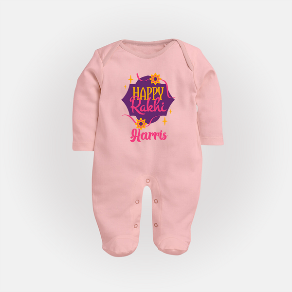 Custom Rakhi SleepSuit/ Full Sleeve Bodysuit | Festive Baby Outfit for Happy Rakhi - BABY PINK - New Born (Chest 7.5")