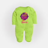 Custom Rakhi SleepSuit/ Full Sleeve Bodysuit | Festive Baby Outfit for Happy Rakhi - LIME GREEN - New Born (Chest 7.5")