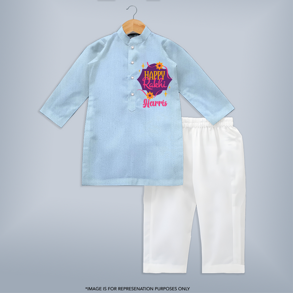 Custom Rakhi Kurta Set | Festive Baby Outfit for Happy Rakhi - BABY BLUE - 3 - 6 Months Old (Chest 24", Kurta Length 14'', Waist 19", Pant Length 14")