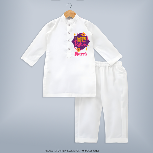 Custom Rakhi Kurta Set | Festive Baby Outfit for Happy Rakhi - WHITE - 3 - 6 Months Old (Chest 24", Kurta Length 14'', Waist 19", Pant Length 14")