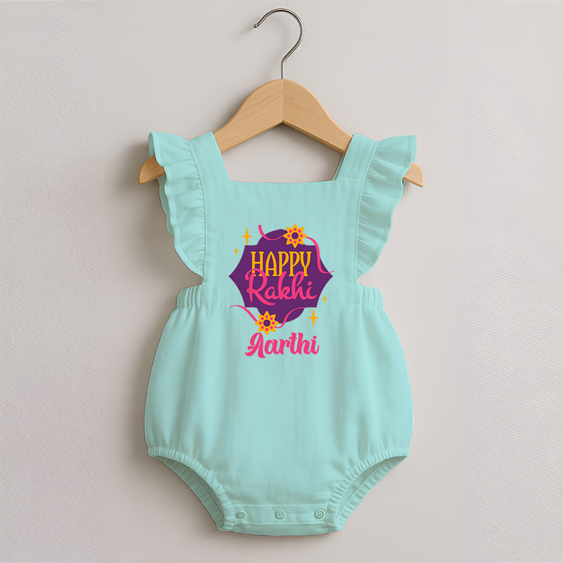 Custom Rakhi Romper Frock | Festive Baby Outfit for Happy Rakhi - MINT GREEN - 0 - 3 Months Old (Chest 19")