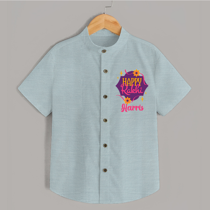 Custom Rakhi Shirt | Festive Baby Outfit for Happy Rakhi - ARCTIC BLUE - 0 - 6 Months Old (Chest 23")