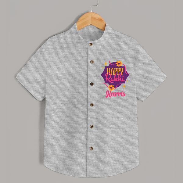 Custom Rakhi Shirt | Festive Baby Outfit for Happy Rakhi - GREY - 0 - 6 Months Old (Chest 23")