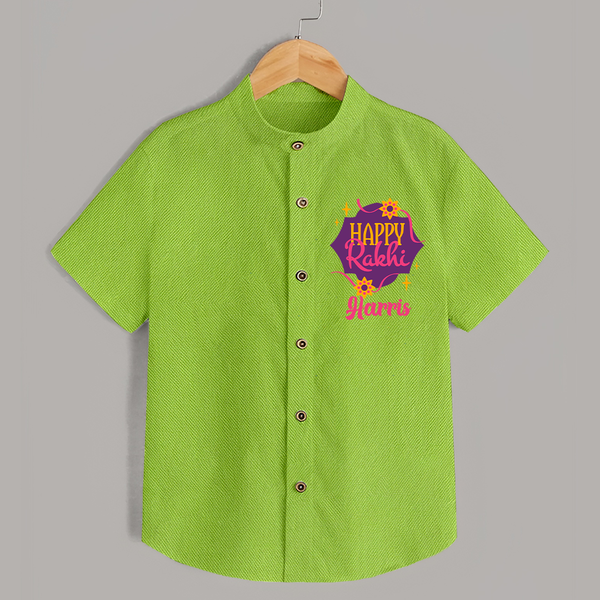 Custom Rakhi Shirt | Festive Baby Outfit for Happy Rakhi - LIME GREEN - 0 - 6 Months Old (Chest 23")