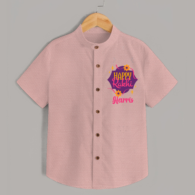 Custom Rakhi Shirt | Festive Baby Outfit for Happy Rakhi - PEACH - 0 - 6 Months Old (Chest 23")