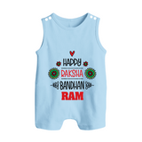 Baby Rompersuit / Sleeveless Romper for Raksha Bandhan | Happy Rakhi Theme Wear - BABY BLUE - 0 - 5 Months Old (Chest 18")