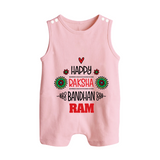 Baby Rompersuit / Sleeveless Romper for Raksha Bandhan | Happy Rakhi Theme Wear - BABY PINK - 0 - 5 Months Old (Chest 18")