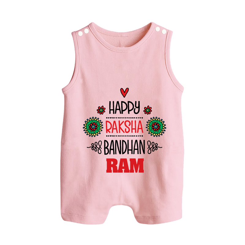 Baby Rompersuit / Sleeveless Romper for Raksha Bandhan | Happy Rakhi Theme Wear - BABY PINK - 0 - 5 Months Old (Chest 18")