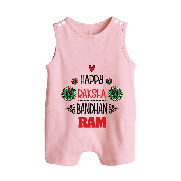 Baby Rompersuit / Sleeveless Romper for Raksha Bandhan | Happy Rakhi Theme Wear - BABY PINK - 0 - 5 Months Old (Chest 18")