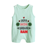 Baby Rompersuit / Sleeveless Romper for Raksha Bandhan | Happy Rakhi Theme Wear - MINT GREEN - 0 - 5 Months Old (Chest 18")