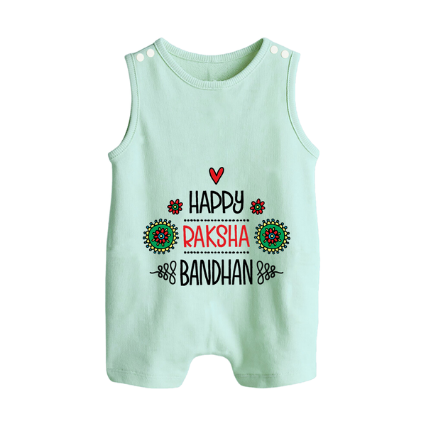 Baby Rompersuit / Sleeveless Romper for Raksha Bandhan | Happy Rakhi Theme Wear - MINT GREEN - 0 - 5 Months Old (Chest 18")