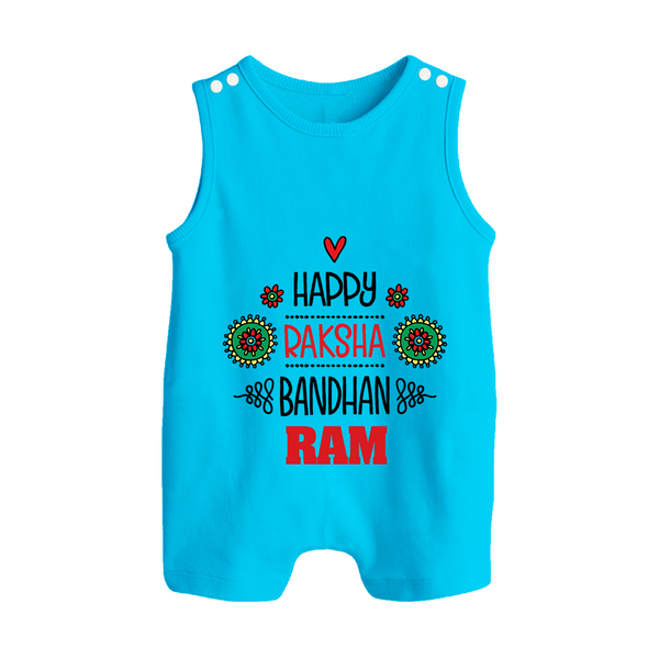 Baby Rompersuit / Sleeveless Romper for Raksha Bandhan | Happy Rakhi Theme Wear - SKY BLUE - 0 - 5 Months Old (Chest 18")