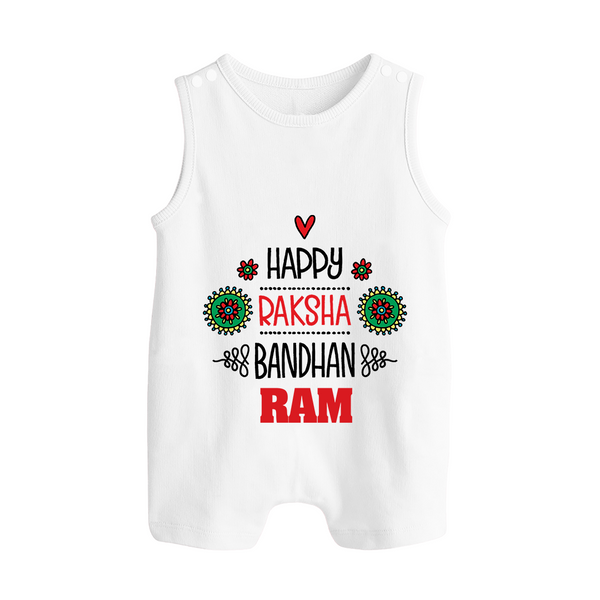Baby Rompersuit / Sleeveless Romper for Raksha Bandhan | Happy Rakhi Theme Wear - WHITE - 0 - 5 Months Old (Chest 18")