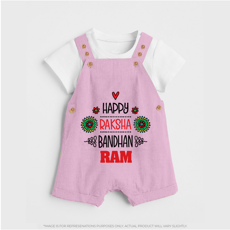 Baby Dungaree Set for Raksha Bandhan | Happy Rakhi Theme Wear - BABY PINK - 0 - 5 Months Old (Chest 18")