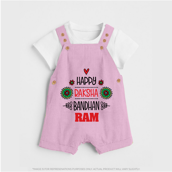 Baby Dungaree Set for Raksha Bandhan | Happy Rakhi Theme Wear - BABY PINK - 0 - 5 Months Old (Chest 18")