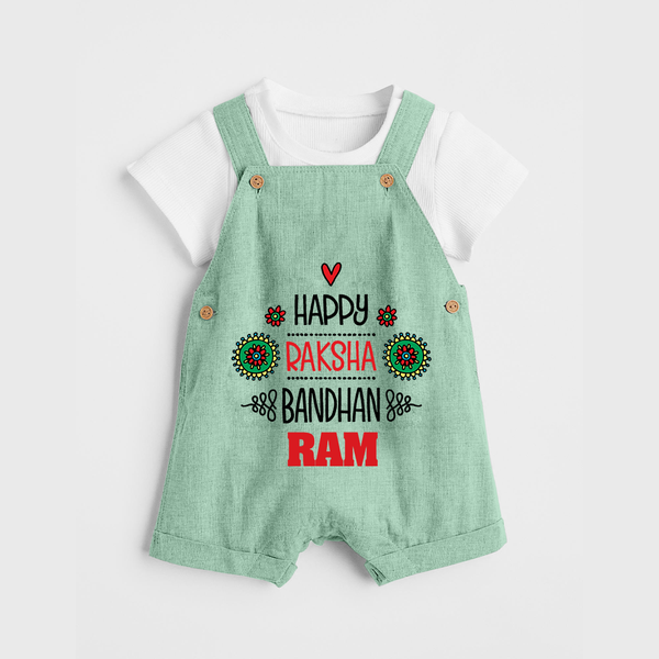 Baby Dungaree Set for Raksha Bandhan | Happy Rakhi Theme Wear - MINT GREEN - 0 - 5 Months Old (Chest 18")