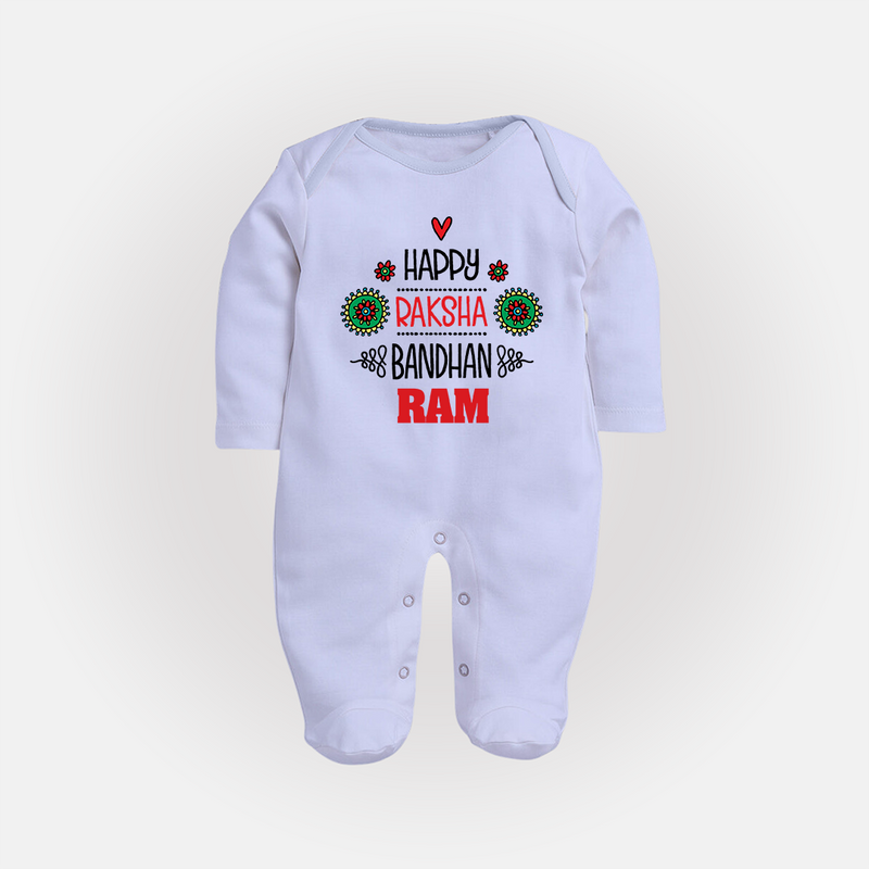 Baby SleepSuit/ Full Sleeve Bodysuit for Raksha Bandhan | Happy Rakhi Theme Wear - BABY BLUE - New Born (Chest 7.5")