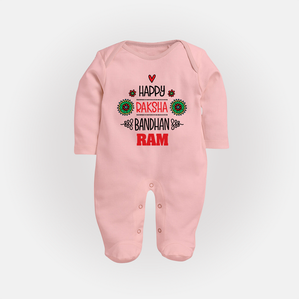 Baby SleepSuit/ Full Sleeve Bodysuit for Raksha Bandhan | Happy Rakhi Theme Wear - BABY PINK - New Born (Chest 7.5")
