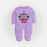 Baby SleepSuit/ Full Sleeve Bodysuit for Raksha Bandhan | Happy Rakhi Theme Wear - LILAC - New Born (Chest 7.5")