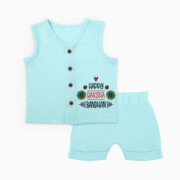 Baby Jabla Set for Raksha Bandhan | Happy Rakhi Theme Wear - BABY BLUE - 0 - 3 Months Old (Chest 9.8")