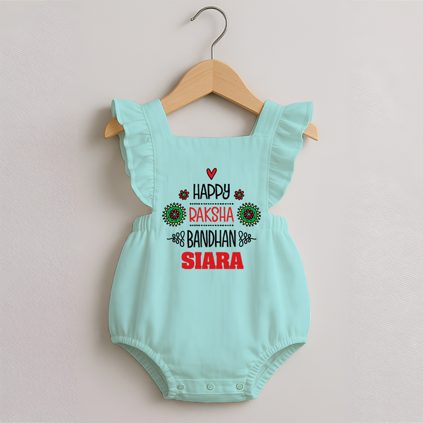 Baby Romper Frock for Raksha Bandhan | Happy Rakhi Theme Wear - MINT GREEN - 0 - 3 Months Old (Chest 19")
