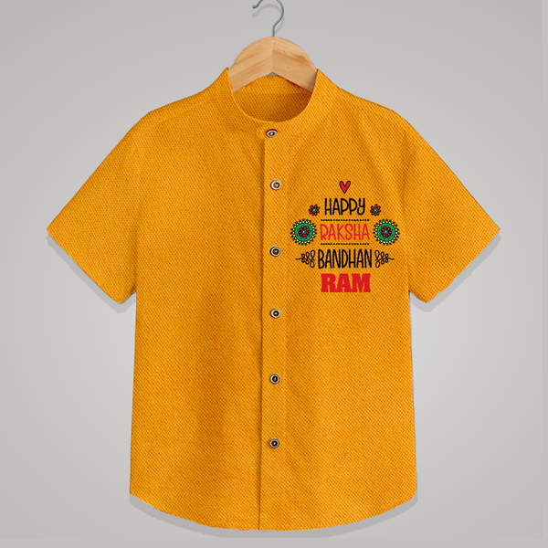 Baby Shirt for Raksha Bandhan | Happy Rakhi Theme Wear - CHROME YELLOW - 0 - 6 Months Old (Chest 23")