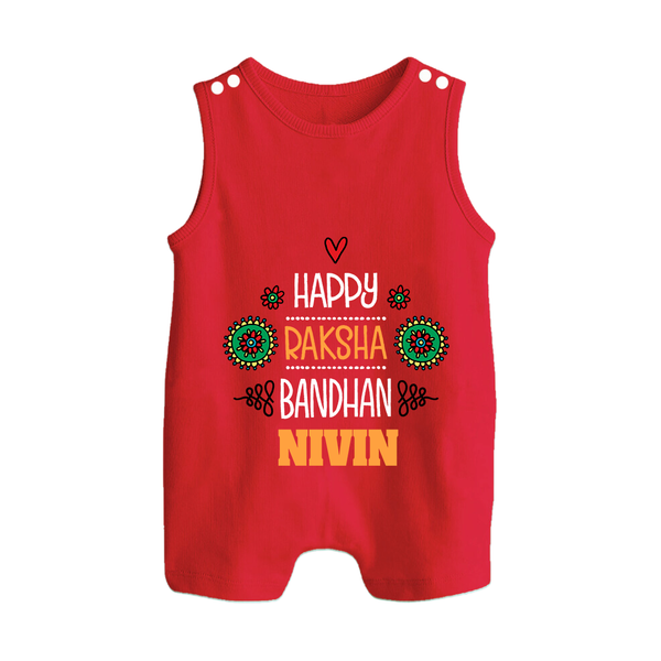 Baby Rompersuit / Sleeveless Romper for Raksha Bandhan | Happy Rakhi Theme Wear - RED - 0 - 5 Months Old (Chest 18")