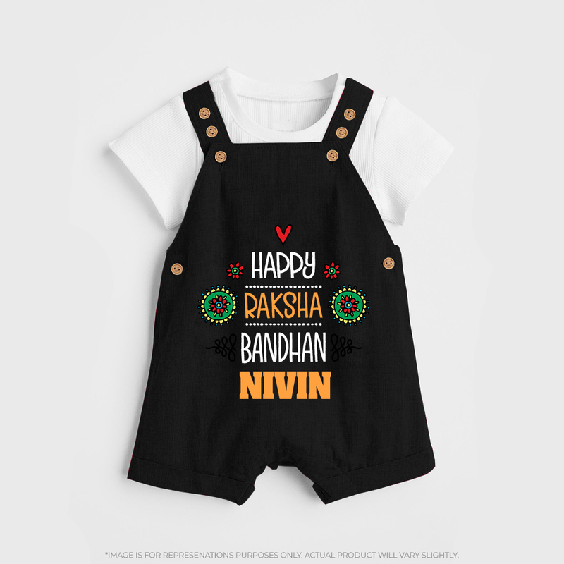 Baby Dungaree Set for Raksha Bandhan | Happy Rakhi Theme Wear - BLACK - 0 - 5 Months Old (Chest 18")