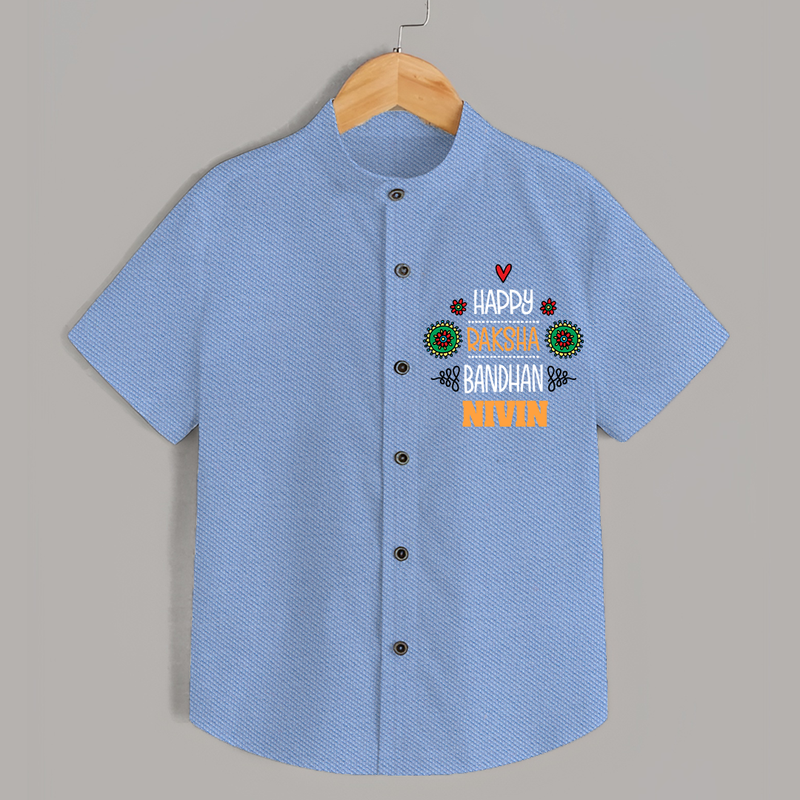 Baby Shirt for Raksha Bandhan | Happy Rakhi Theme Wear - SKY BLUE - 0 - 6 Months Old (Chest 23")