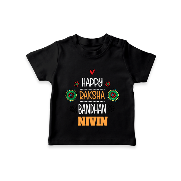 Baby T-Shirt for Raksha Bandhan | Happy Rakhi Theme Wear - BLACK - 0-5 Months Old (Chest 17")