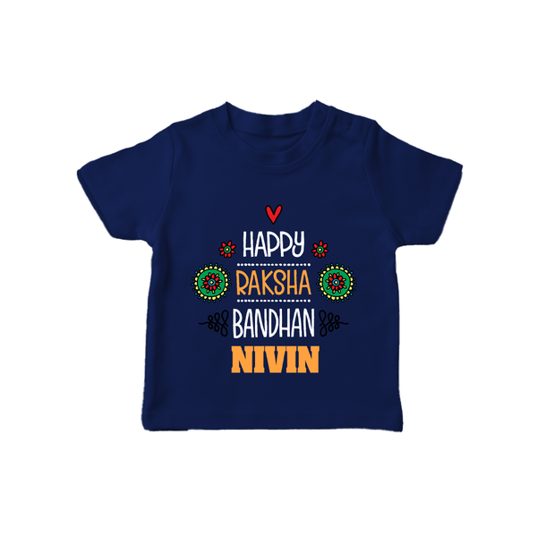 Baby T-Shirt for Raksha Bandhan | Happy Rakhi Theme Wear - NAVY BLUE - 0-5 Months Old (Chest 17")