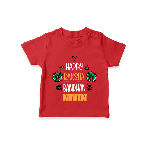 Baby T-Shirt for Raksha Bandhan | Happy Rakhi Theme Wear - RED - 0-5 Months Old (Chest 17")