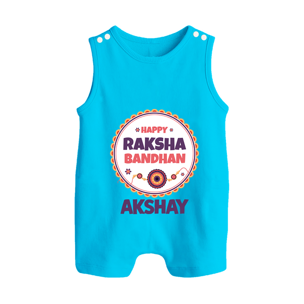 Rakhi Special Rompersuit / Sleeveless Romper | Happy Rakhi Design for Babies - SKY BLUE - 0 - 5 Months Old (Chest 18")