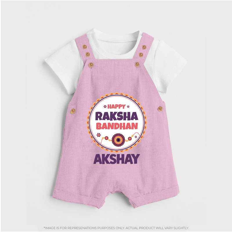 Rakhi Special Dungaree Set | Happy Rakhi Design for Babies - BABY PINK - 0 - 5 Months Old (Chest 18")