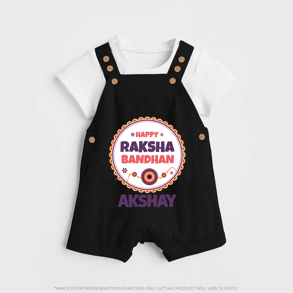 Rakhi Special Dungaree Set | Happy Rakhi Design for Babies - BLACK - 0 - 5 Months Old (Chest 18")