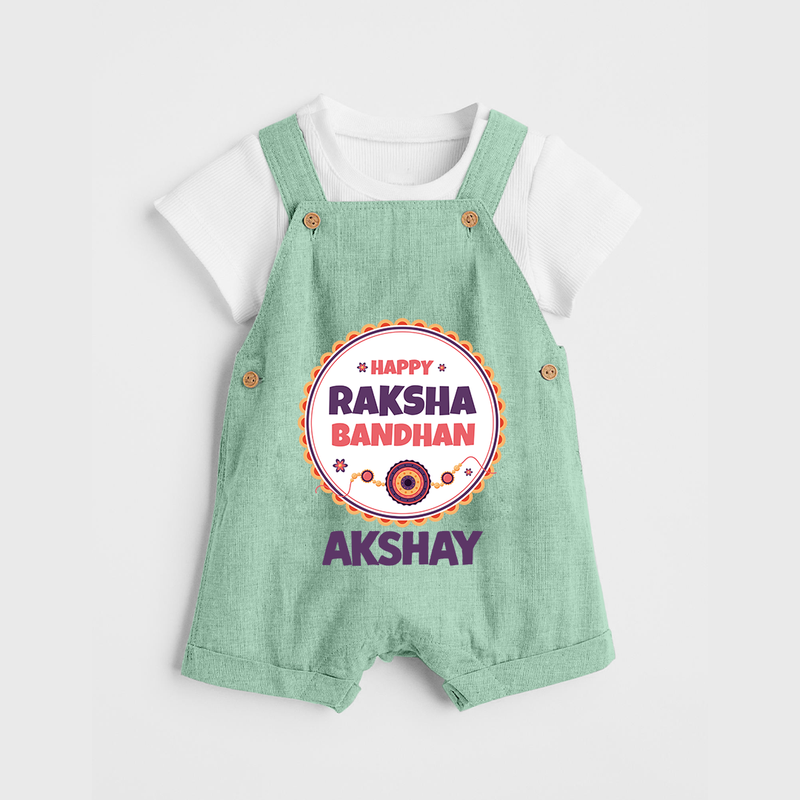 Rakhi Special Dungaree Set | Happy Rakhi Design for Babies - MINT GREEN - 0 - 5 Months Old (Chest 18")