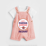 Rakhi Special Dungaree Set | Happy Rakhi Design for Babies - PEACH - 0 - 5 Months Old (Chest 18")