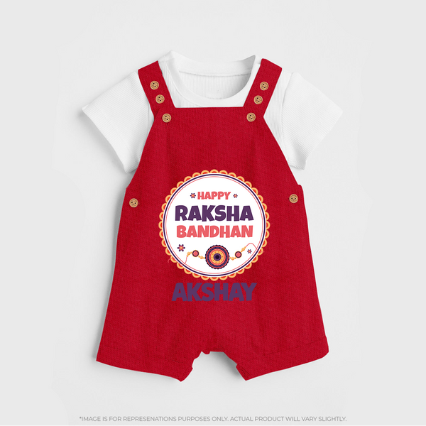 Rakhi Special Dungaree Set | Happy Rakhi Design for Babies - RED - 0 - 5 Months Old (Chest 18")