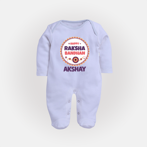 Rakhi Special SleepSuit/ Full Sleeve Bodysuit | Happy Rakhi Design for Babies - BABY BLUE - New Born (Chest 7.5")