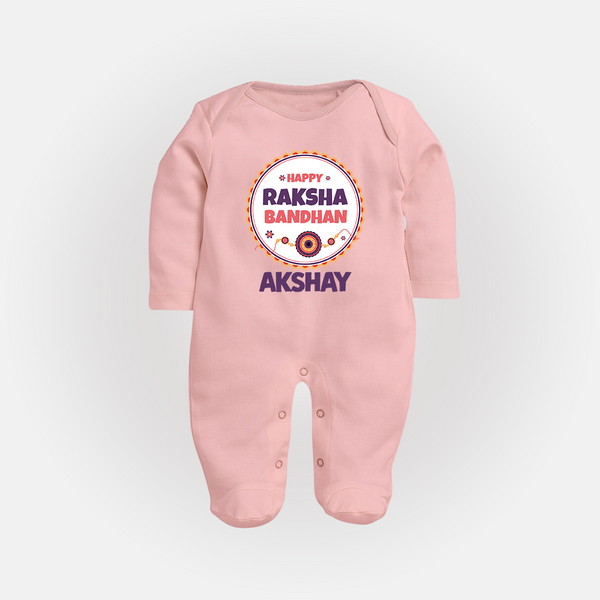 Rakhi Special SleepSuit/ Full Sleeve Bodysuit | Happy Rakhi Design for Babies - BABY PINK - New Born (Chest 7.5")