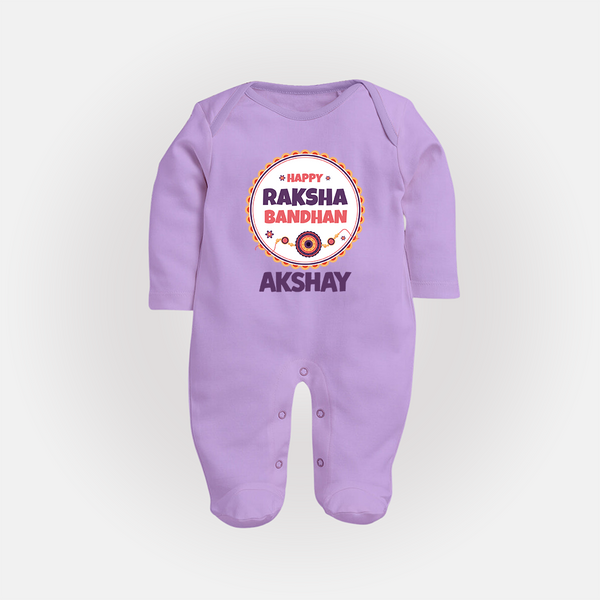 Rakhi Special SleepSuit/ Full Sleeve Bodysuit | Happy Rakhi Design for Babies - LILAC - New Born (Chest 7.5")