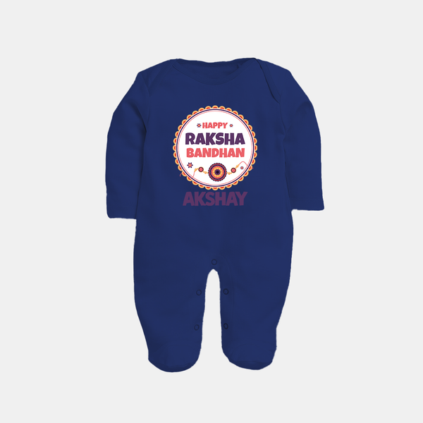 Rakhi Special SleepSuit/ Full Sleeve Bodysuit | Happy Rakhi Design for Babies - NAVY BLUE - New Born (Chest 7.5")