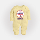 Rakhi Special SleepSuit/ Full Sleeve Bodysuit | Happy Rakhi Design for Babies - PASTEL YELLOW - New Born (Chest 7.5")