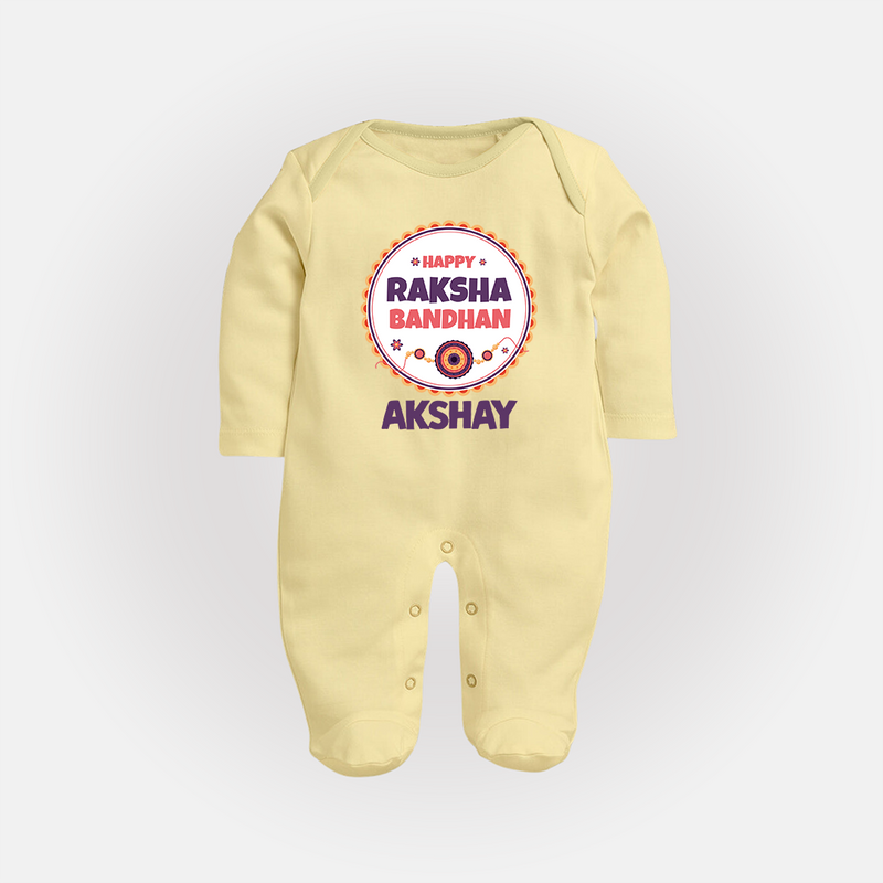 Rakhi Special SleepSuit/ Full Sleeve Bodysuit | Happy Rakhi Design for Babies - PASTEL YELLOW - New Born (Chest 7.5")